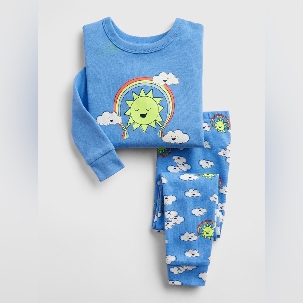 Baby Gap Blue Sun Clouds Rainbow Print 2 Piece Pajama PJ Set Unisex Toddler 5T